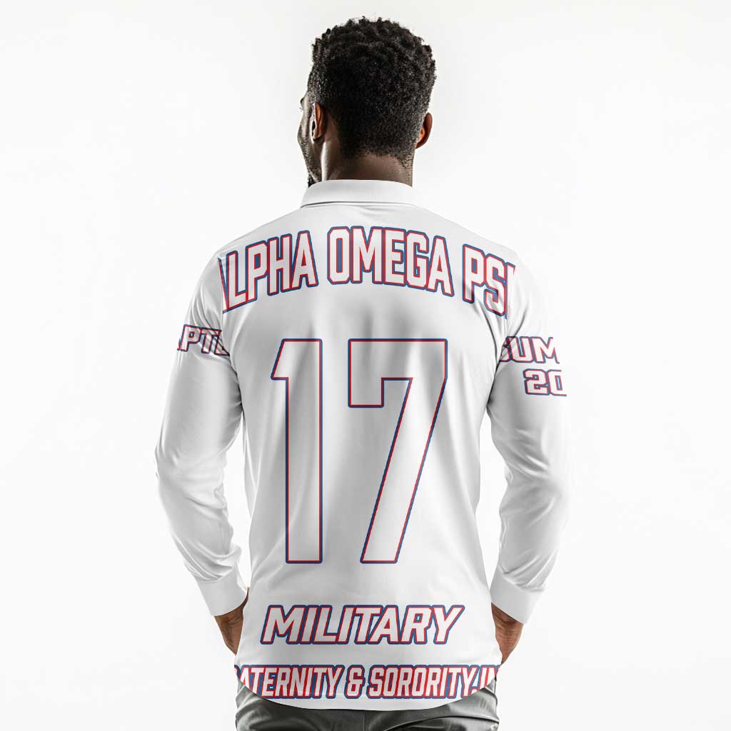 Alpha Omega Phi Custom Long Sleeve Polo Shirt Classic White Greek Fraternity