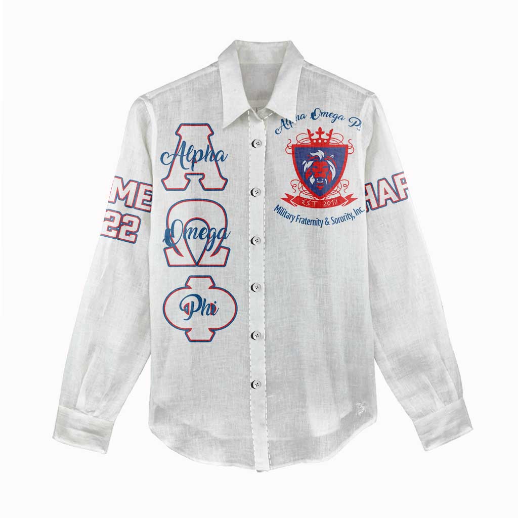 Alpha Omega Phi Custom Women Casual Shirt Classic White Greek Fraternity