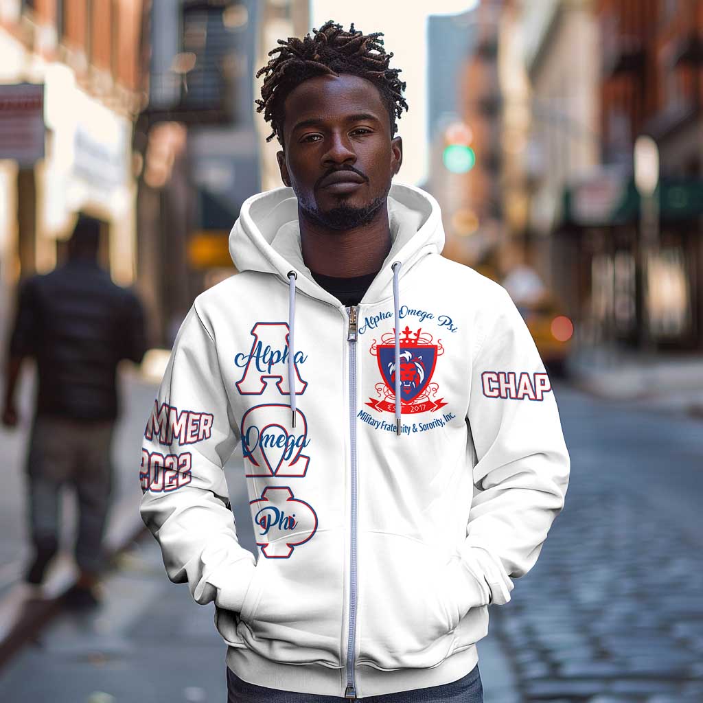 Alpha Omega Phi Custom Zip Hoodie Classic White Greek Fraternity