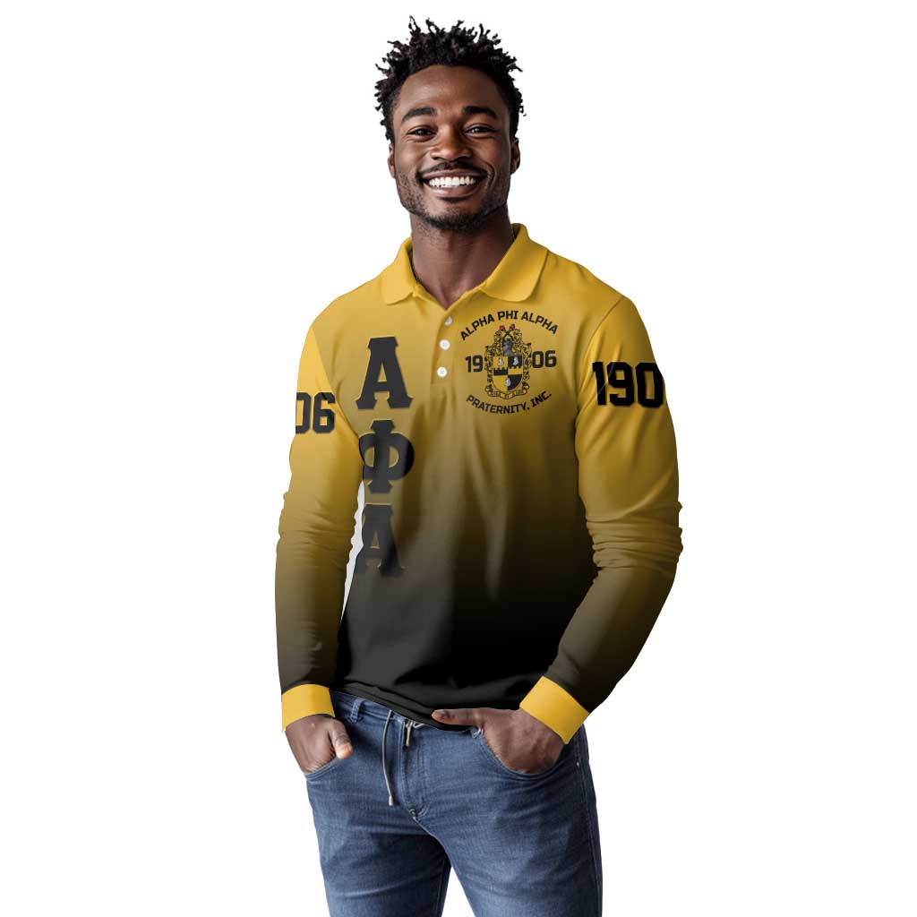 Alpha Phi Alpha Fraternity Gradient Long Sleeve Polo Shirt Premium Greek Letter