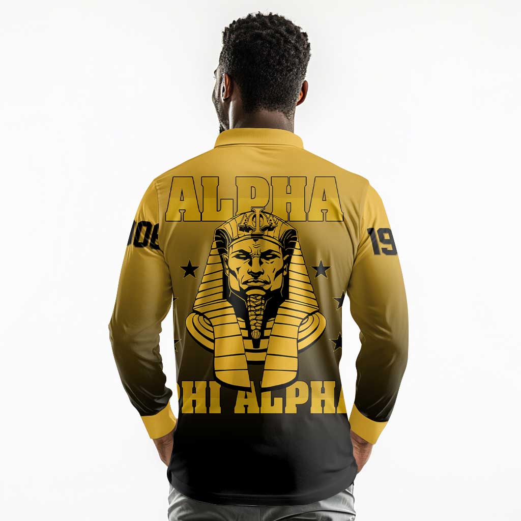 Alpha Phi Alpha Fraternity Gradient Long Sleeve Polo Shirt Premium Greek Letter