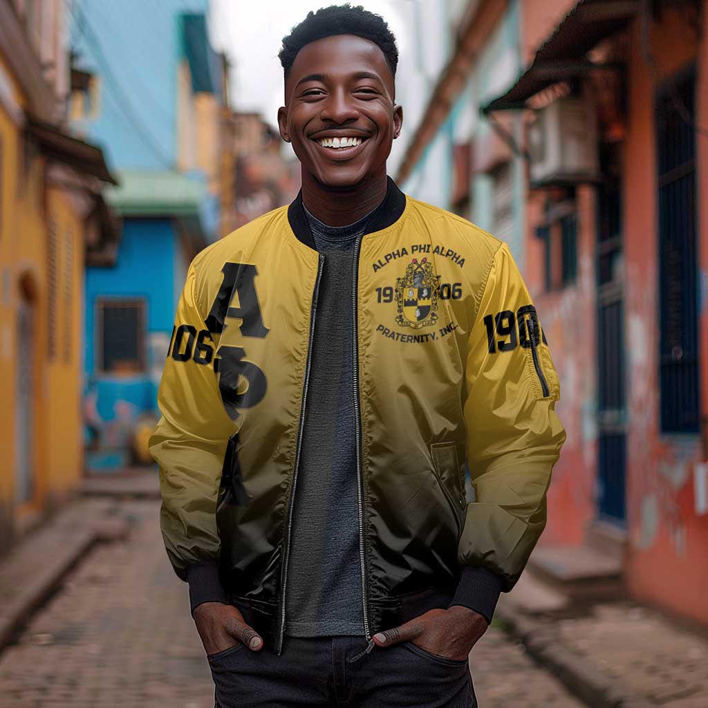Alpha Phi Alpha Fraternity Gradient Sleeve Zip Bomber Jacket Premium Greek Letter