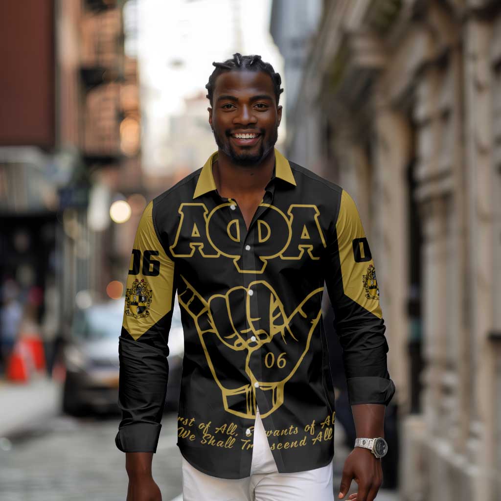 Lpha Phi Alpha Fraternity Long Sleeve Button Shirt Reat Sphinx Design & Hand Sign