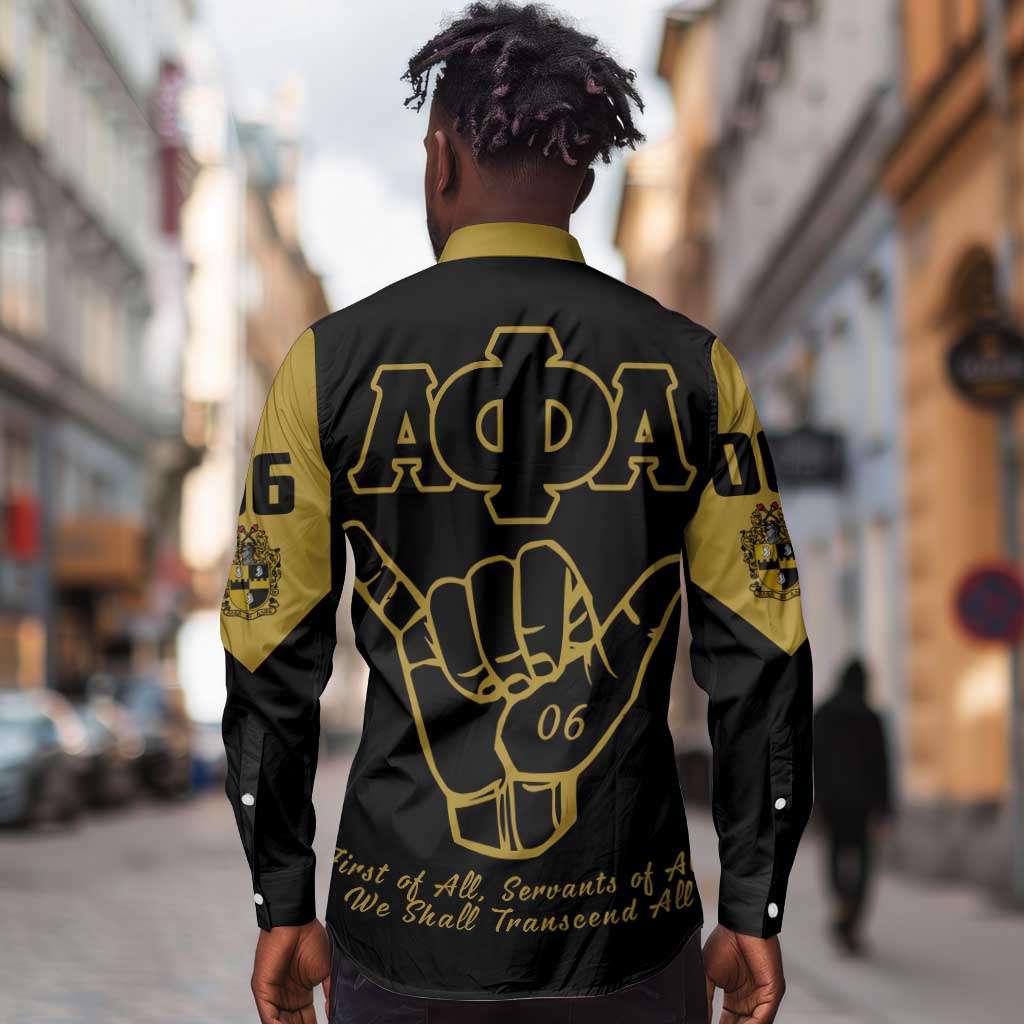 Lpha Phi Alpha Fraternity Long Sleeve Button Shirt Reat Sphinx Design & Hand Sign