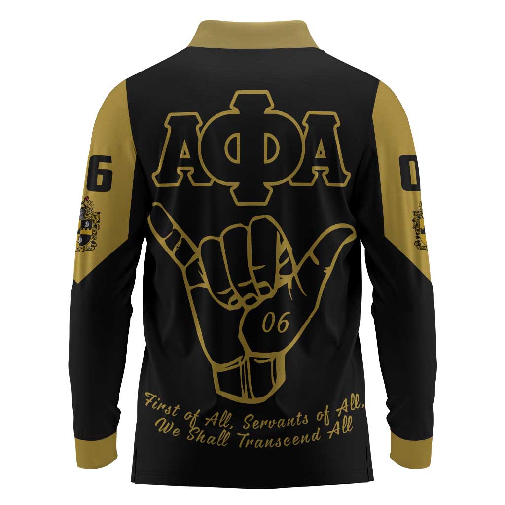 Lpha Phi Alpha Fraternity Long Sleeve Polo Shirt Reat Sphinx Design & Hand Sign