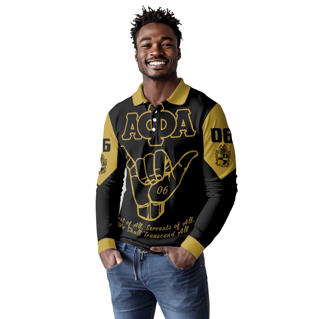Lpha Phi Alpha Fraternity Long Sleeve Polo Shirt Reat Sphinx Design & Hand Sign