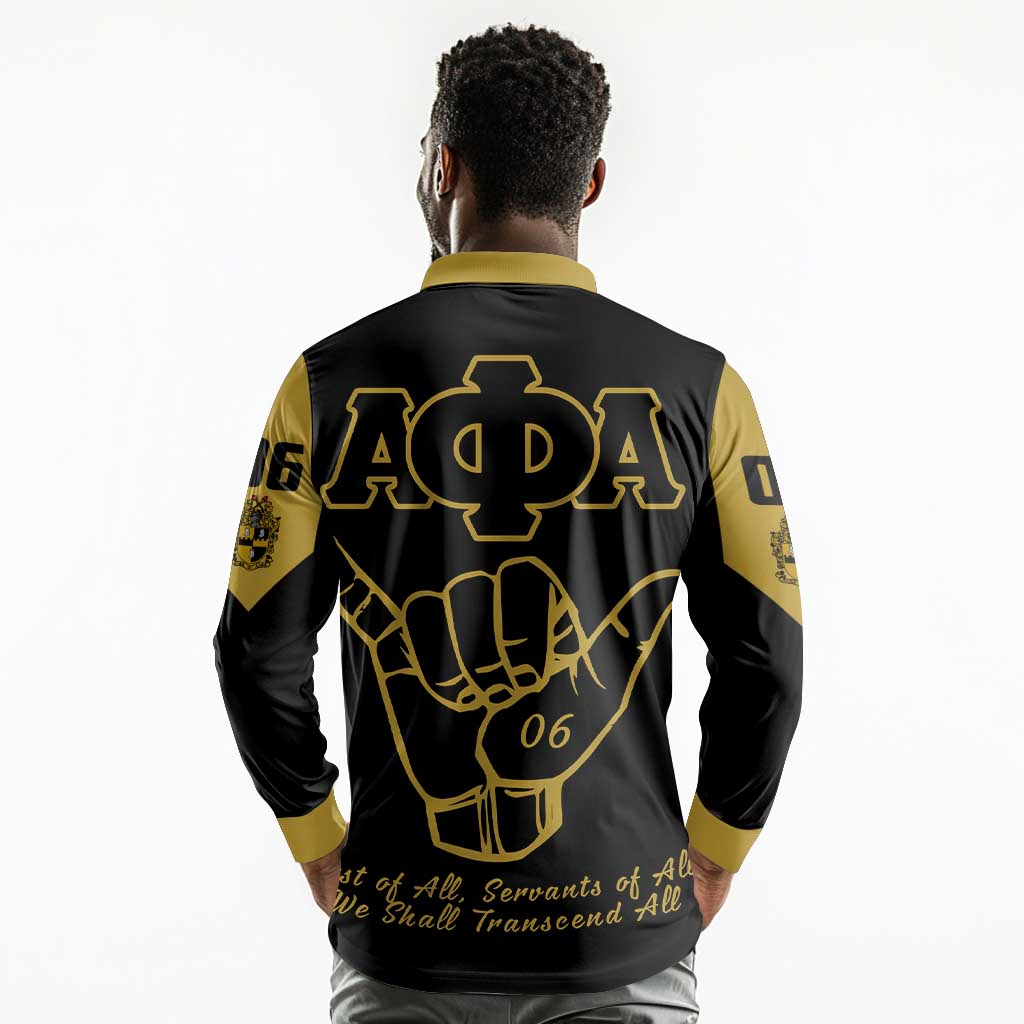 Lpha Phi Alpha Fraternity Long Sleeve Polo Shirt Reat Sphinx Design & Hand Sign