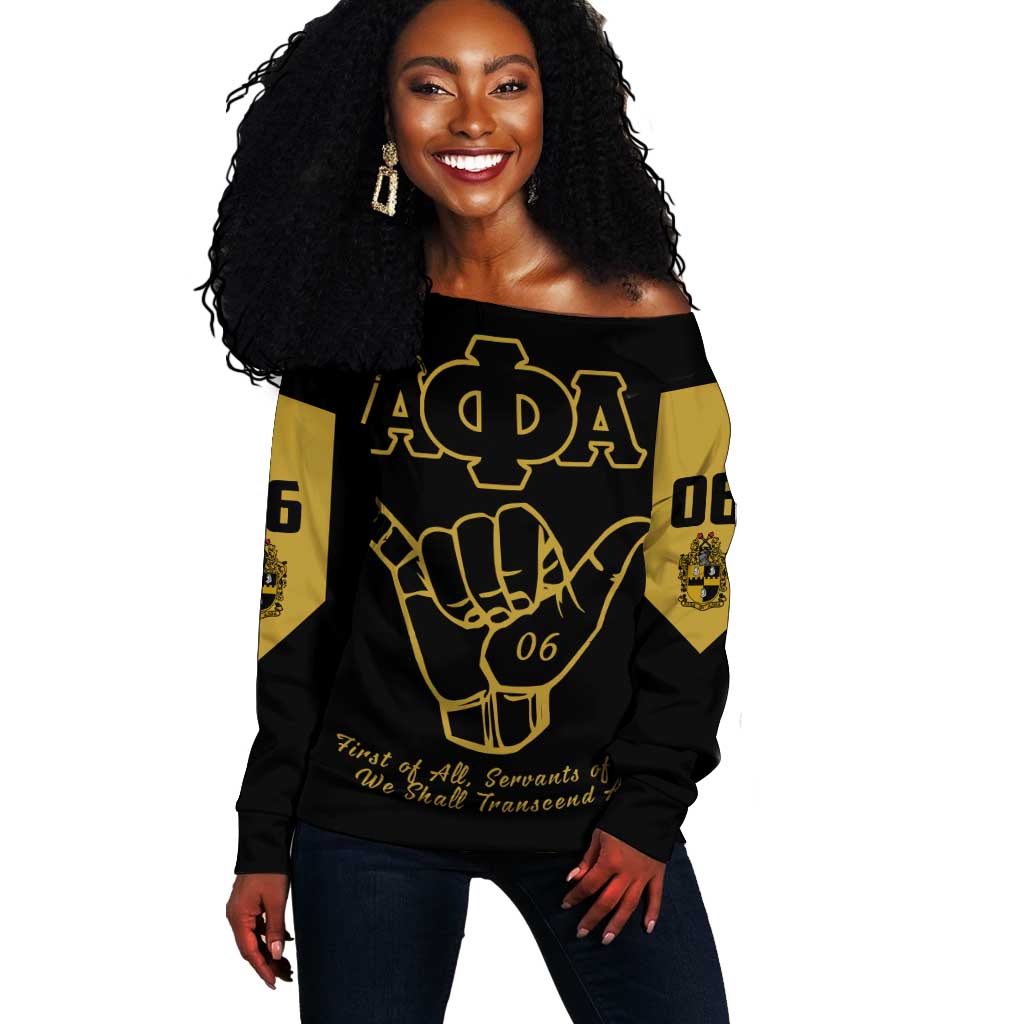 Lpha Phi Alpha Fraternity Off Shoulder Sweater Reat Sphinx Design & Hand Sign