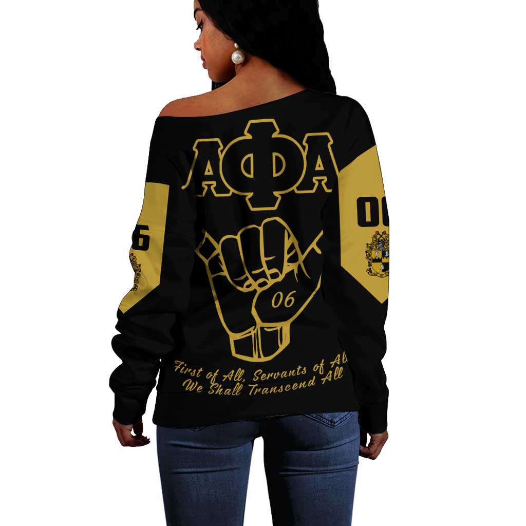 Lpha Phi Alpha Fraternity Off Shoulder Sweater Reat Sphinx Design & Hand Sign