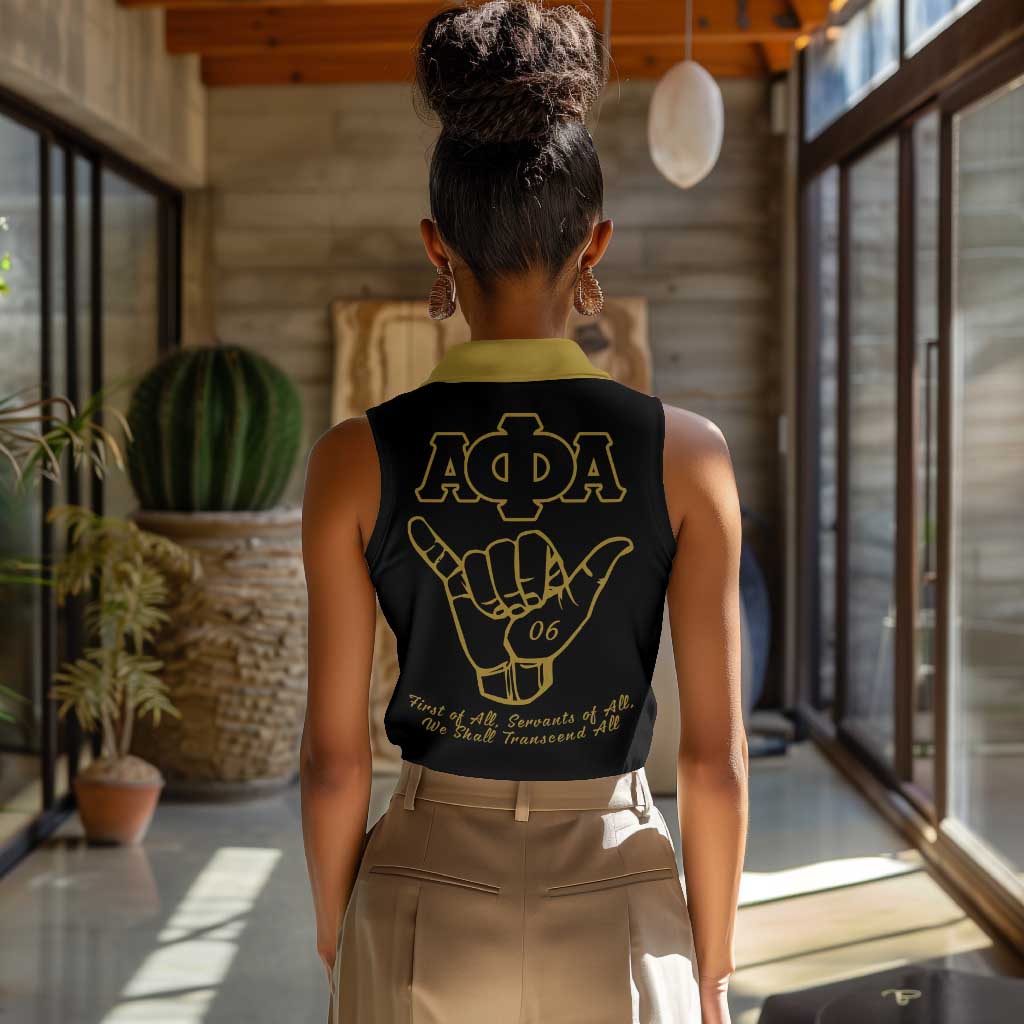 Lpha Phi Alpha Fraternity Women Sleeveless Polo Shirt Reat Sphinx Design & Hand Sign
