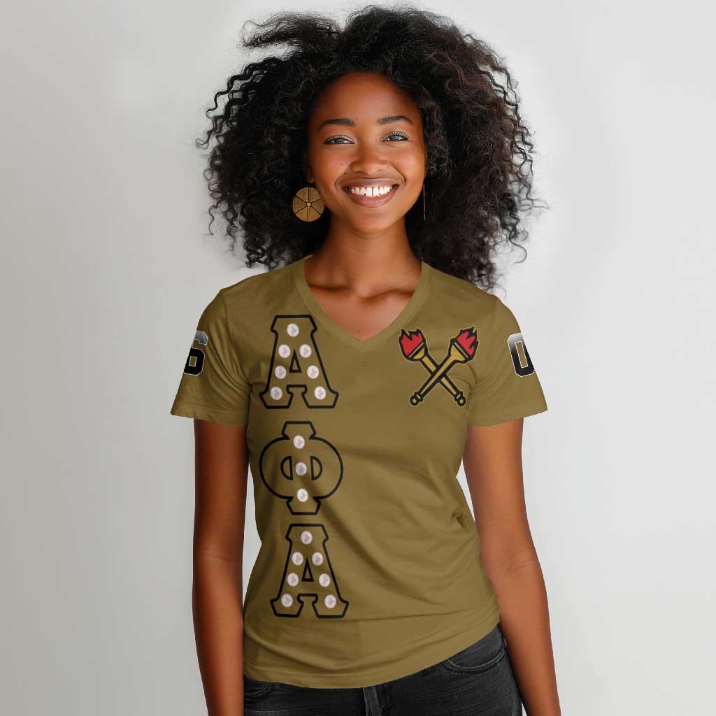 Tylish Alpha Phi Alpha Crystal Women V-Neck T-Shirt Classic Fraternity
