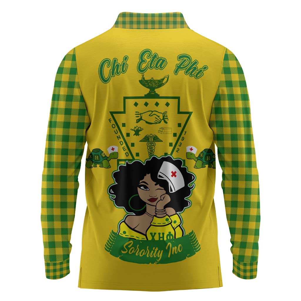 Chi Eta Phi Sorority Nurse Long Sleeve Polo Shirt Show Your Sorority Pride