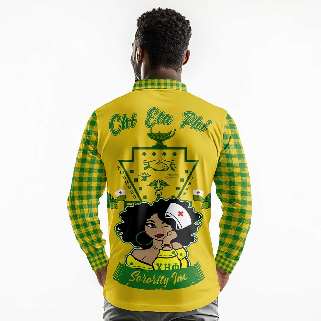 Chi Eta Phi Sorority Nurse Long Sleeve Polo Shirt Show Your Sorority Pride