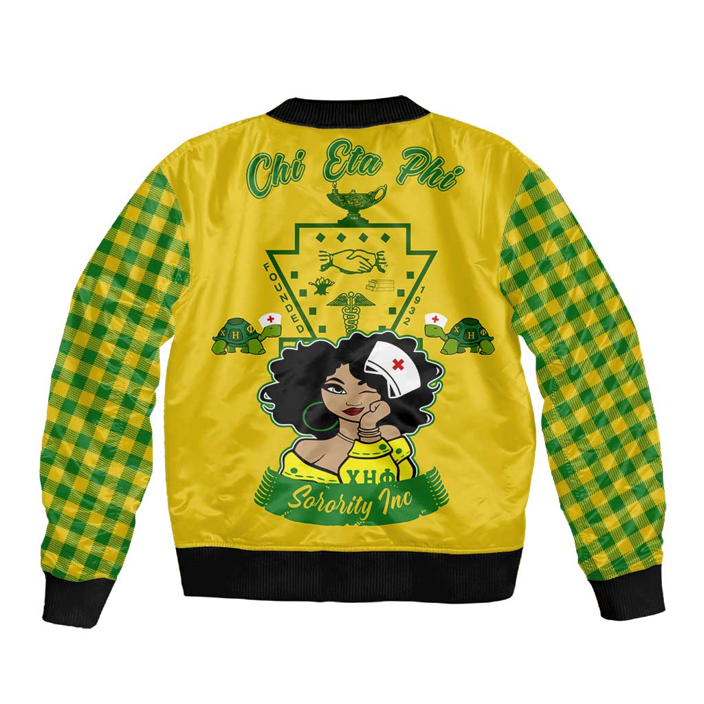 Chi Eta Phi Sorority Nurse Sleeve Zip Bomber Jacket Show Your Sorority Pride