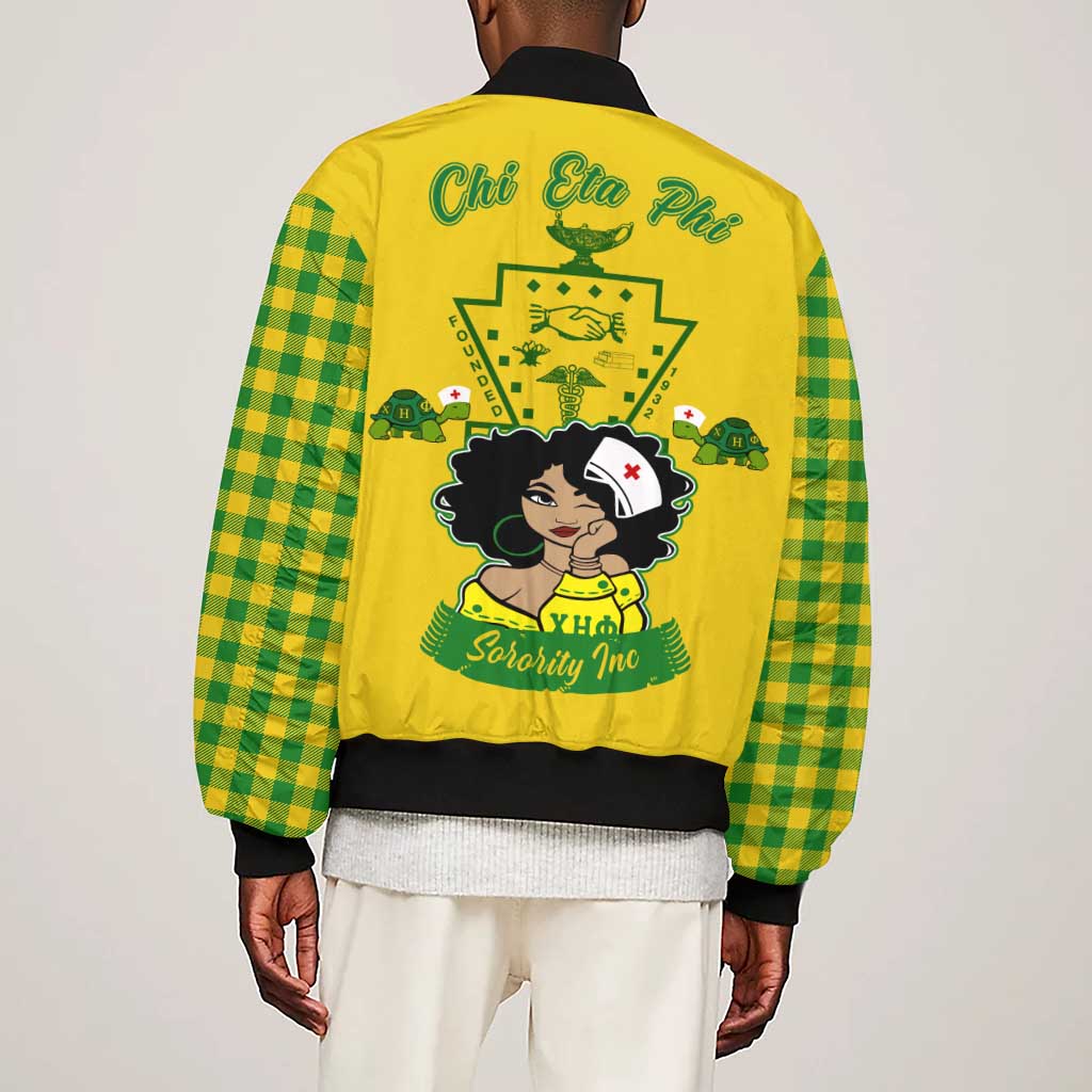 Chi Eta Phi Sorority Nurse Sleeve Zip Bomber Jacket Show Your Sorority Pride
