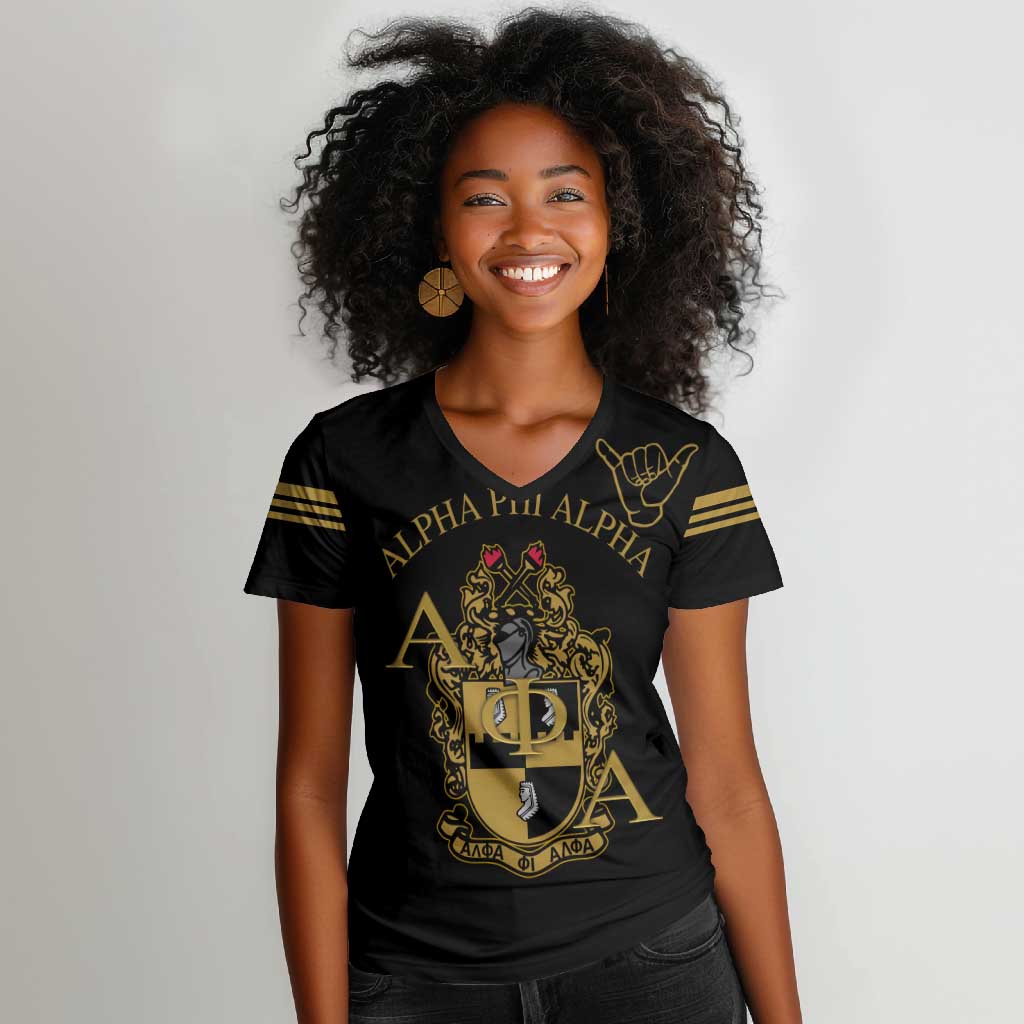Alpha Phi Alpha Fraternity Women V-Neck T-Shirt Classic APA Style