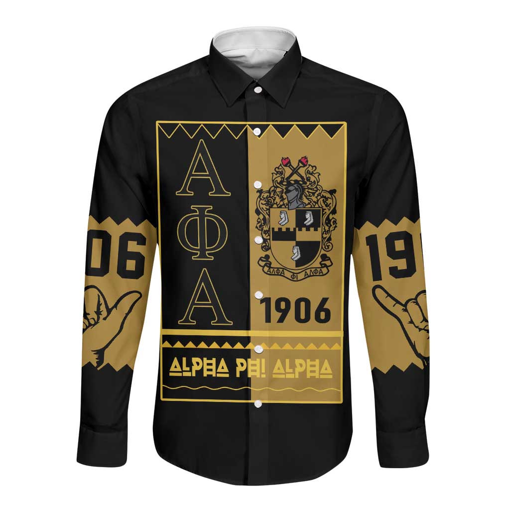 Alpha Phi Alpha Fraternity Long Sleeve Button Shirt Stylish Black For Members