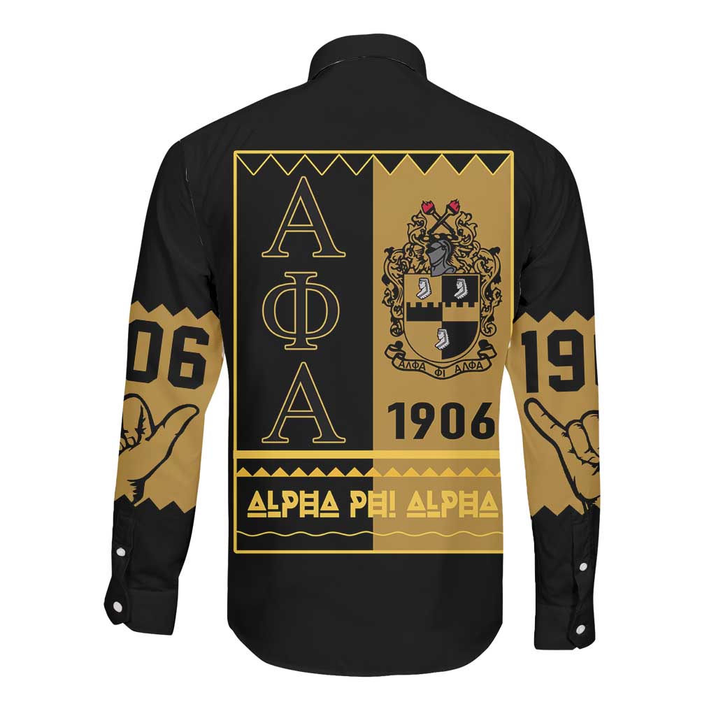 Alpha Phi Alpha Fraternity Long Sleeve Button Shirt Stylish Black For Members