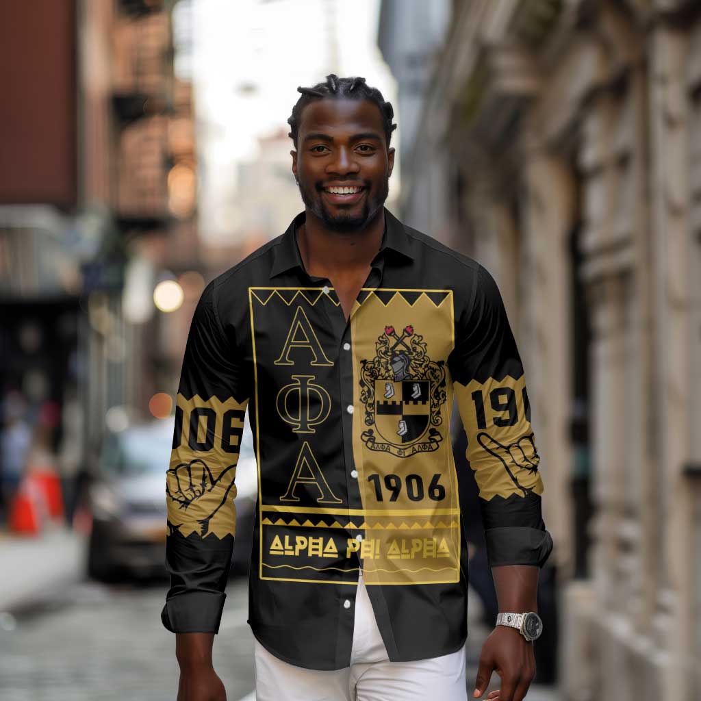 Alpha Phi Alpha Fraternity Long Sleeve Button Shirt Stylish Black For Members