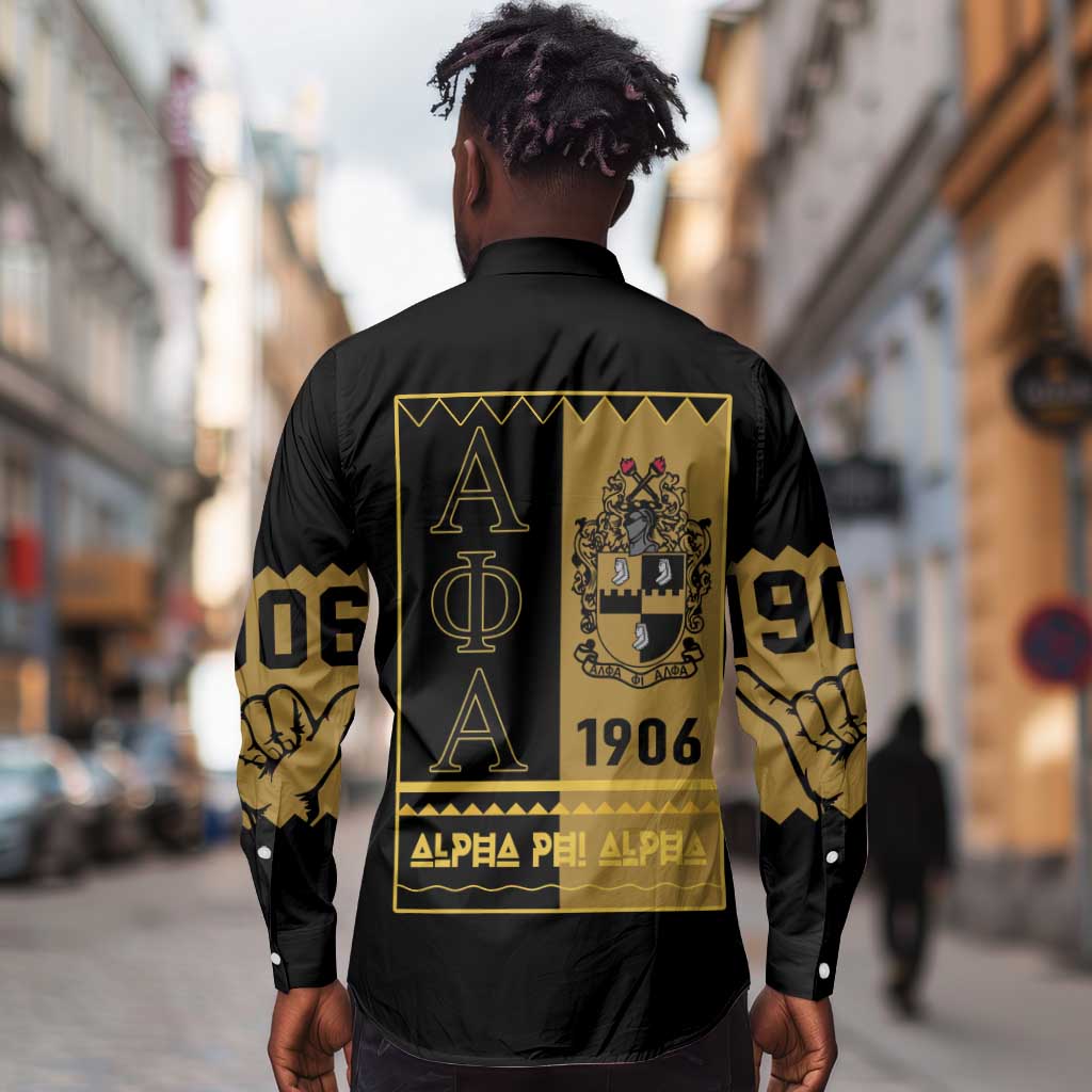 Alpha Phi Alpha Fraternity Long Sleeve Button Shirt Stylish Black For Members