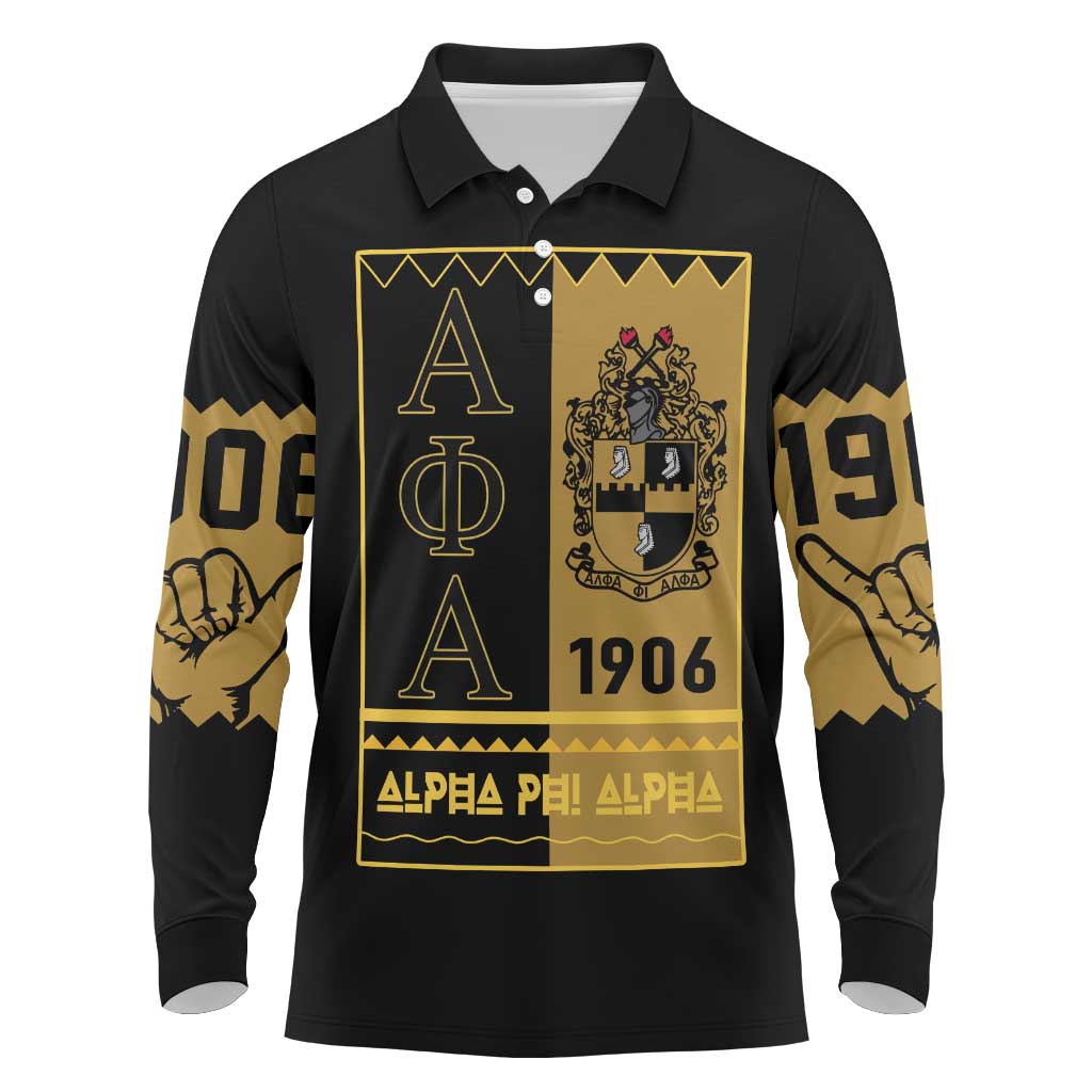 Alpha Phi Alpha Fraternity Long Sleeve Polo Shirt Stylish Black For Members
