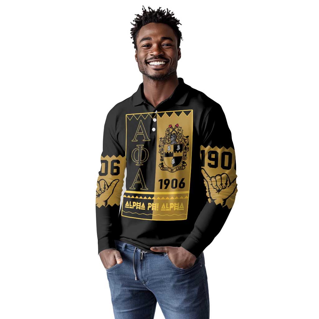 Alpha Phi Alpha Fraternity Long Sleeve Polo Shirt Stylish Black For Members