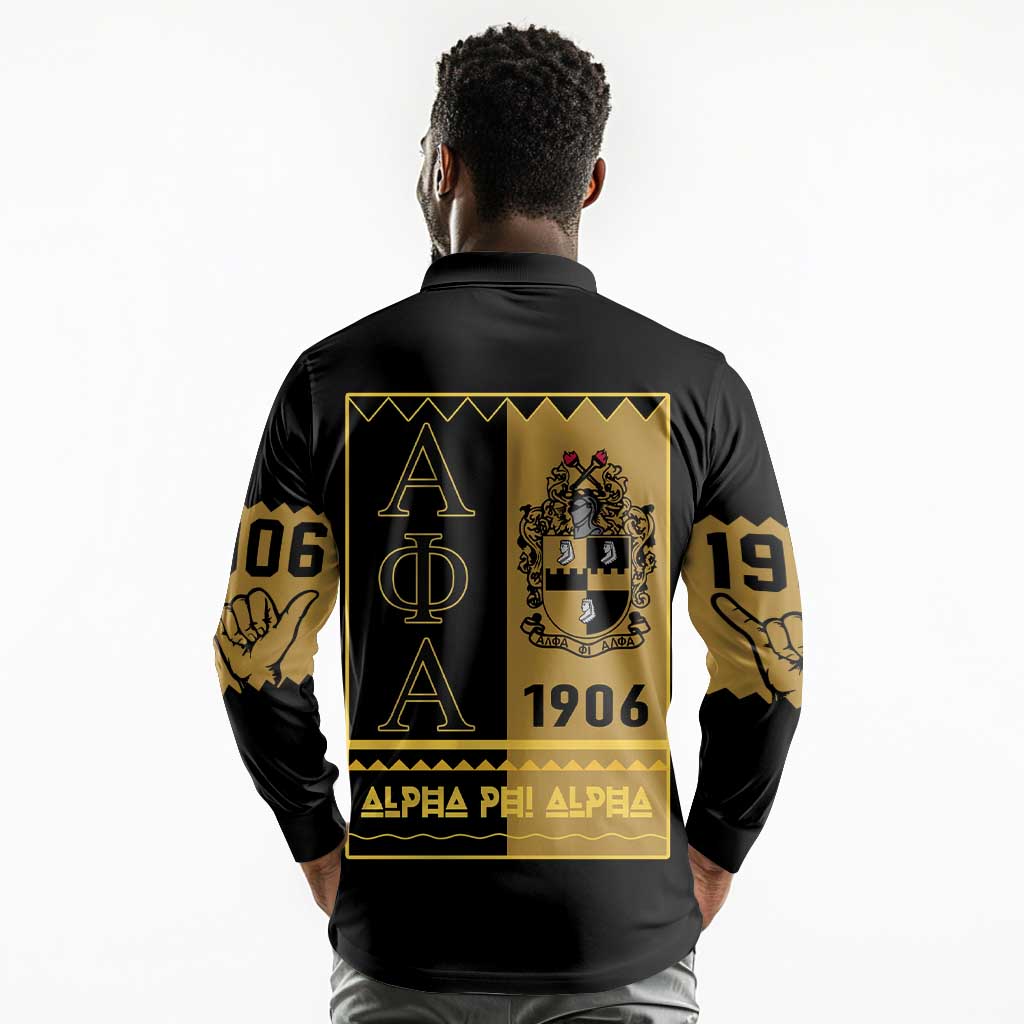 Alpha Phi Alpha Fraternity Long Sleeve Polo Shirt Stylish Black For Members