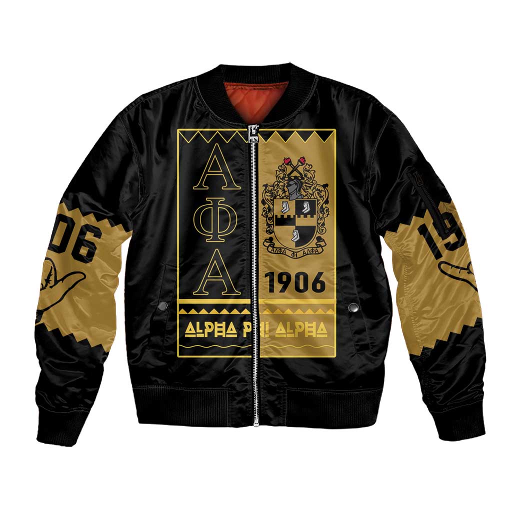 Alpha Phi Alpha Fraternity Sleeve Zip Bomber Jacket Stylish Black For Members