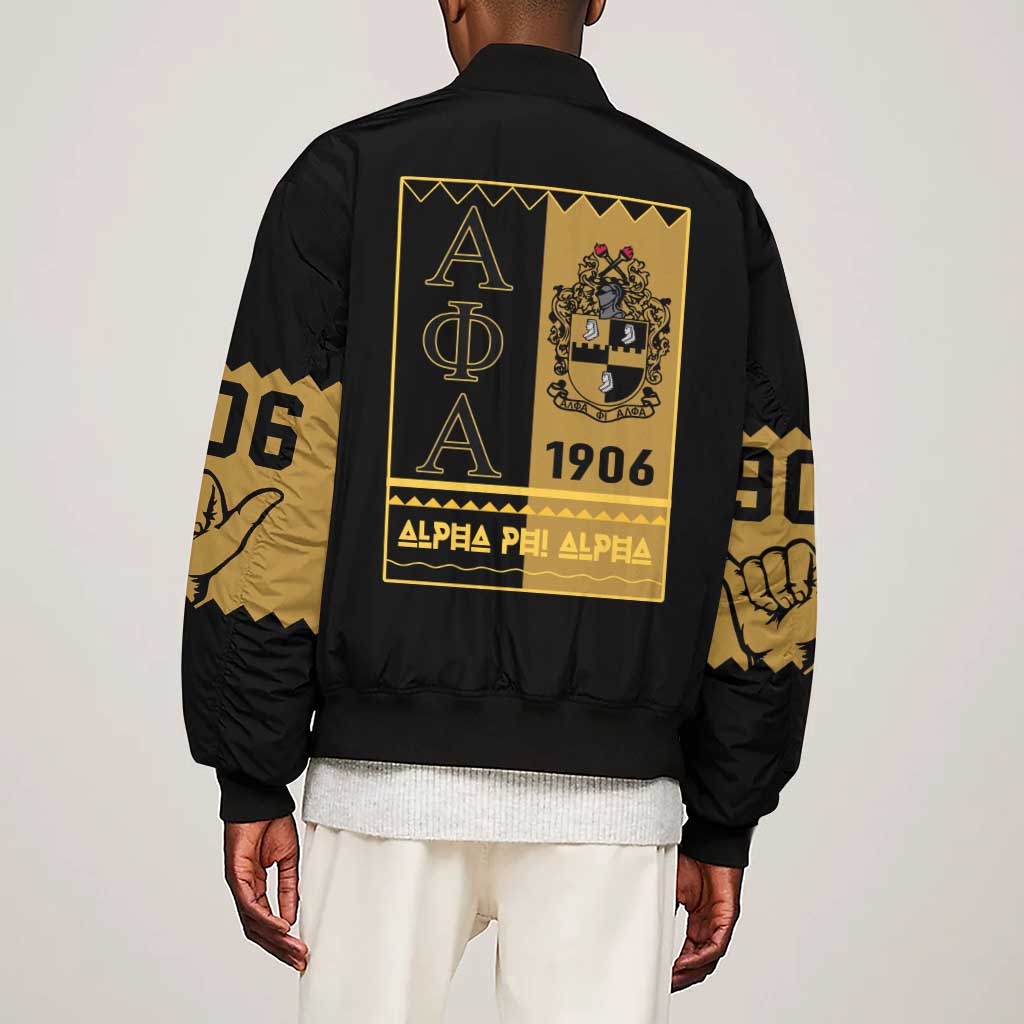 Alpha Phi Alpha Fraternity Sleeve Zip Bomber Jacket Stylish Black For Members