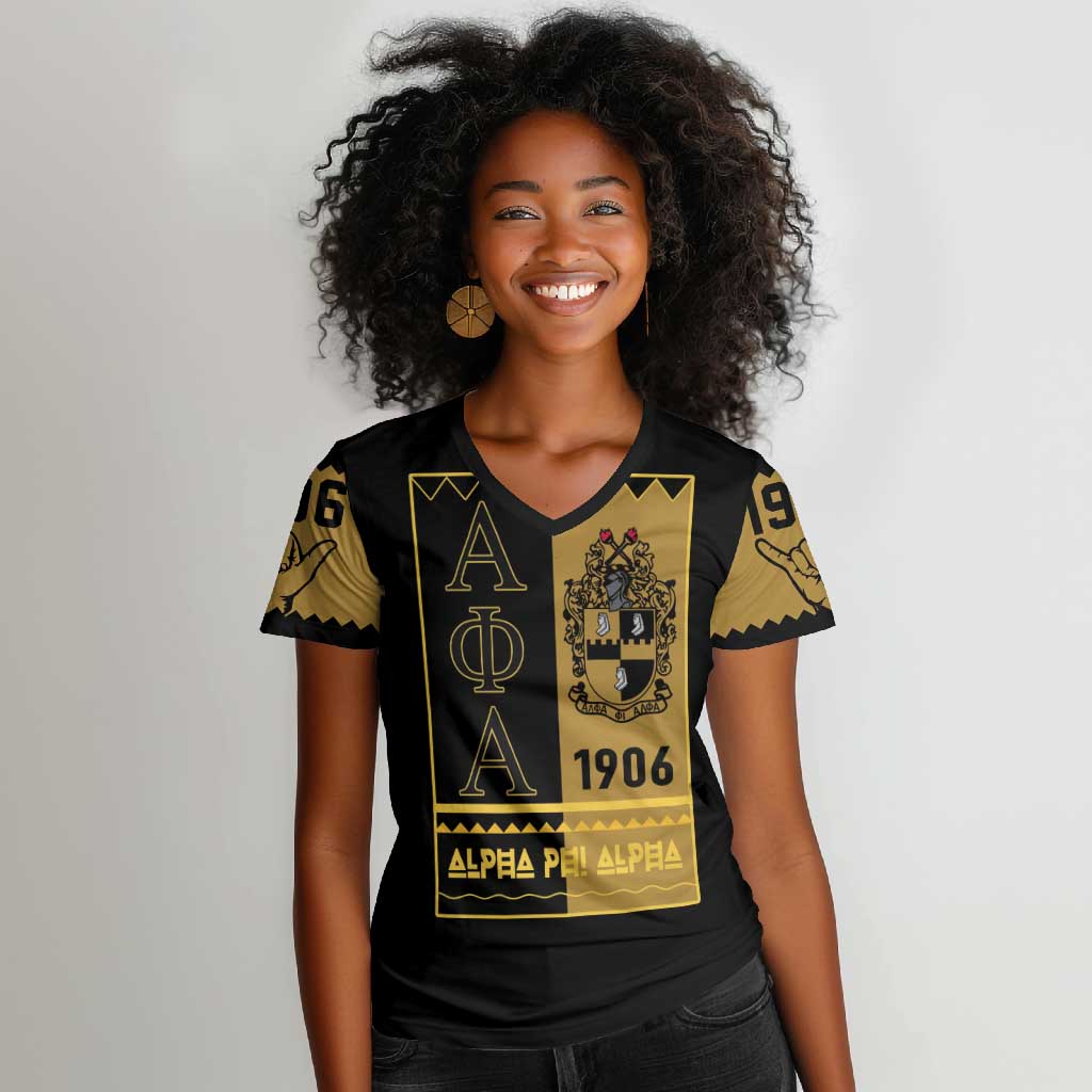 Alpha Phi Alpha Fraternity Women V-Neck T-Shirt Stylish Black For Members