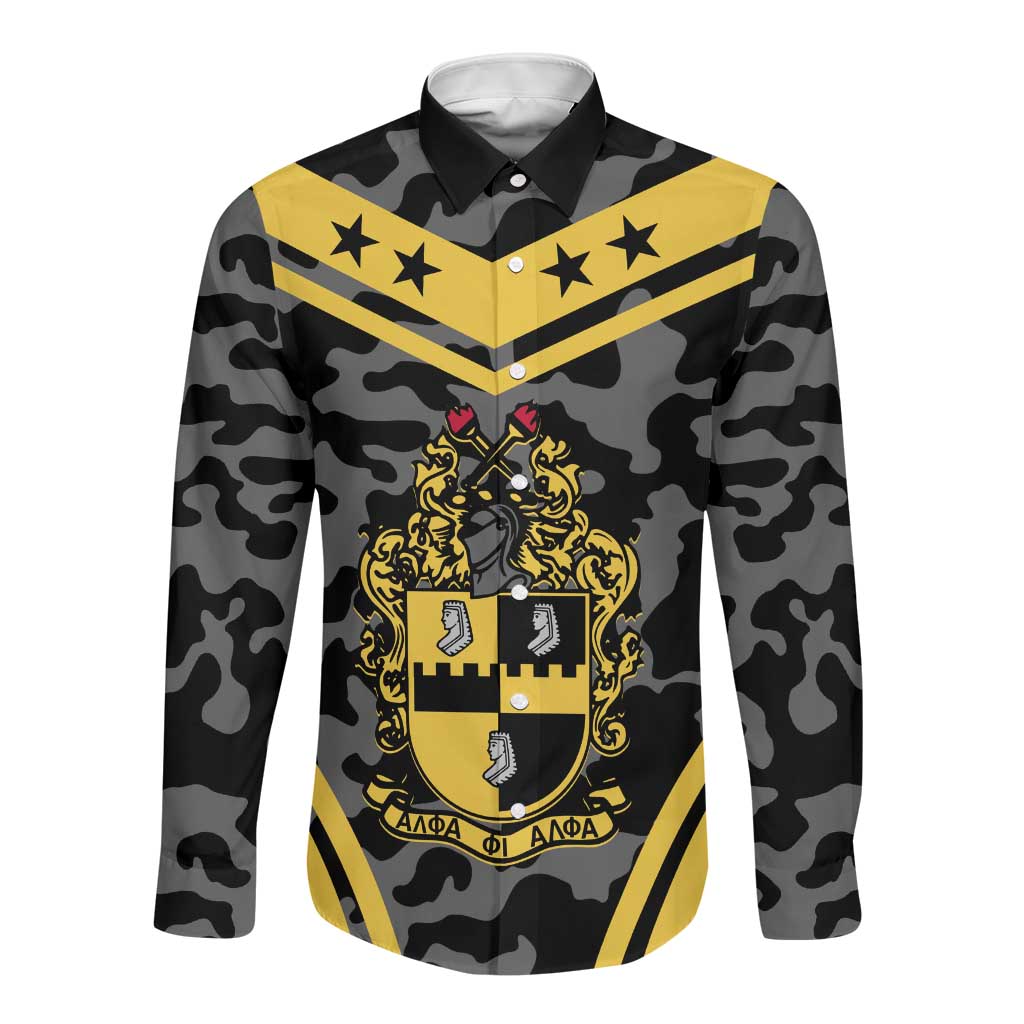Alpha Phi Alpha Camouflage Long Sleeve Button Shirt Perfect For Fraternity