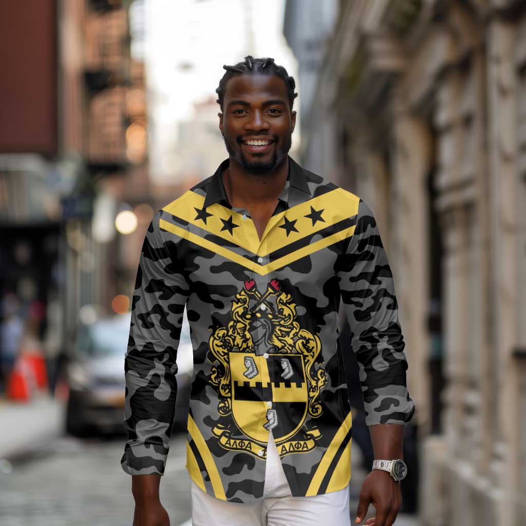 Alpha Phi Alpha Camouflage Long Sleeve Button Shirt Perfect For Fraternity