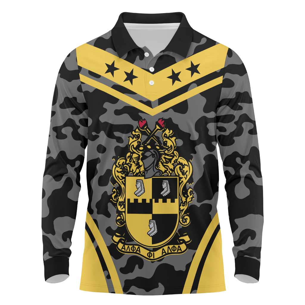Alpha Phi Alpha Camouflage Long Sleeve Polo Shirt Perfect For Fraternity