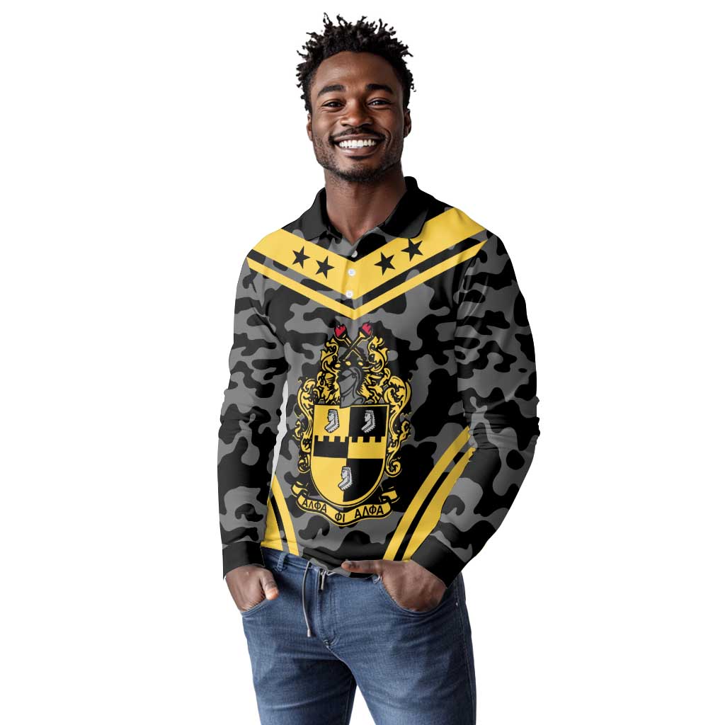 Alpha Phi Alpha Camouflage Long Sleeve Polo Shirt Perfect For Fraternity