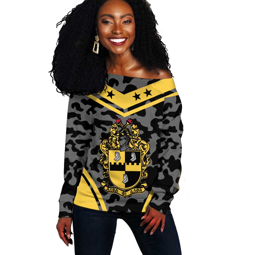 Alpha Phi Alpha Camouflage Off Shoulder Sweater Perfect For Fraternity