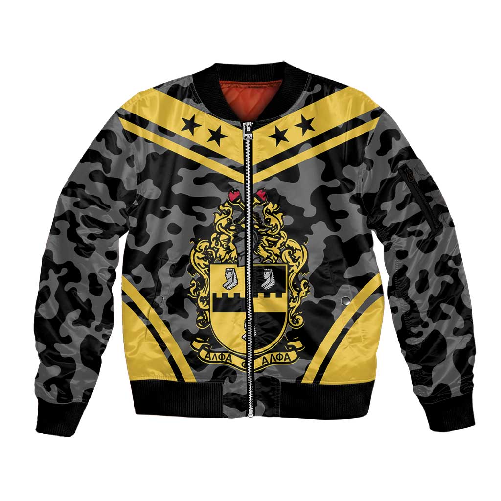 Alpha Phi Alpha Camouflage Sleeve Zip Bomber Jacket Perfect For Fraternity