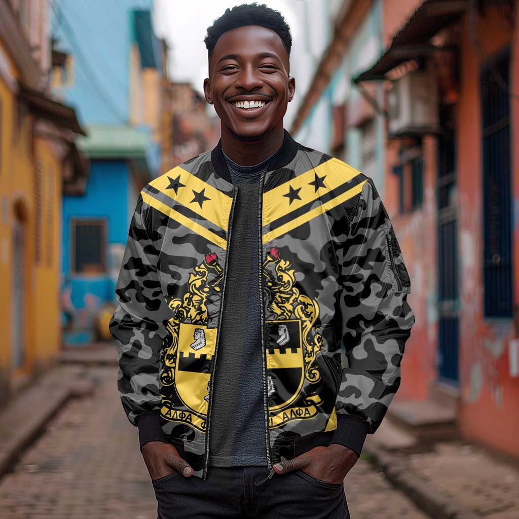 Alpha Phi Alpha Camouflage Sleeve Zip Bomber Jacket Perfect For Fraternity
