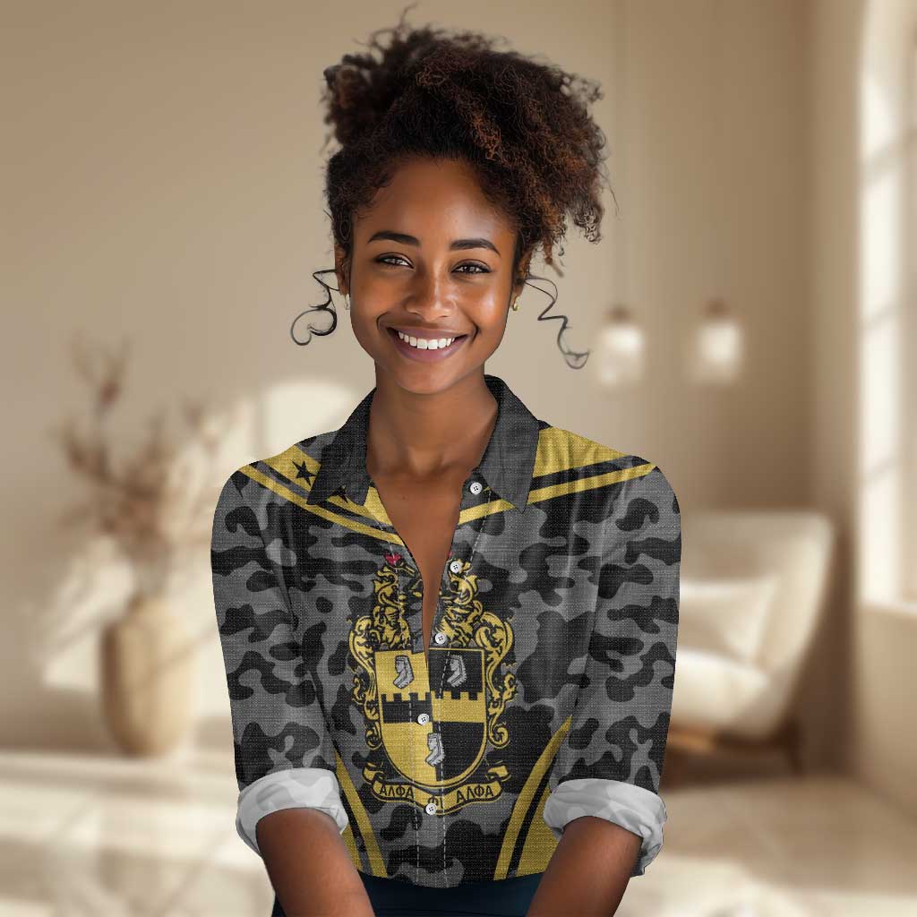 Alpha Phi Alpha Camouflage Women Casual Shirt Perfect For Fraternity
