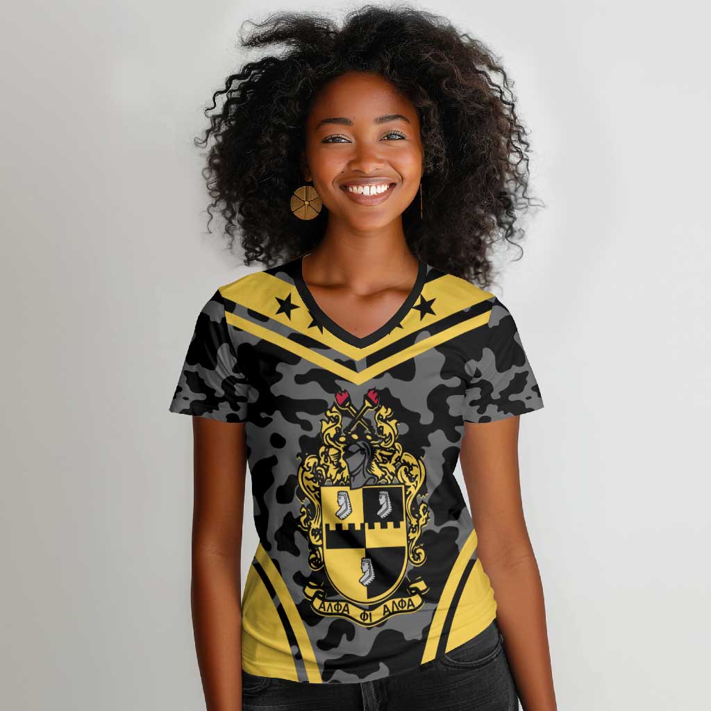 Alpha Phi Alpha Camouflage Women V-Neck T-Shirt Perfect For Fraternity