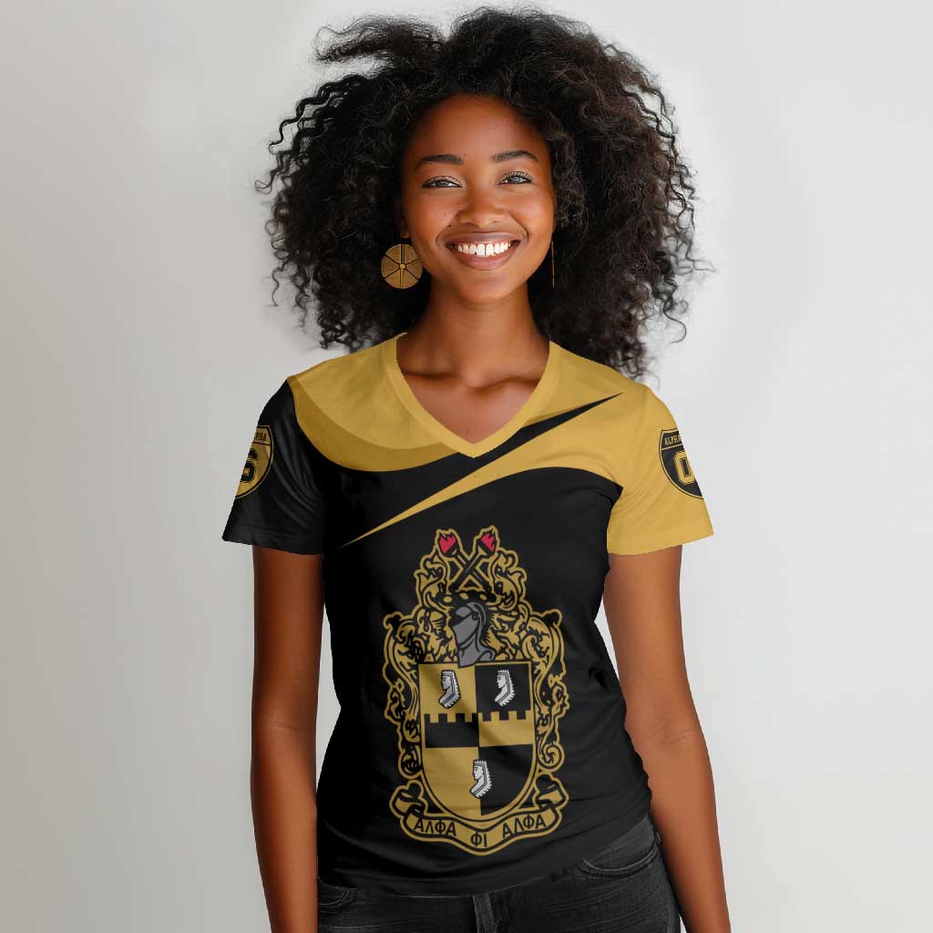 Alpha Phi Alpha Fraternity Women V-Neck T-Shirt Curve Design For Fraternity Pride