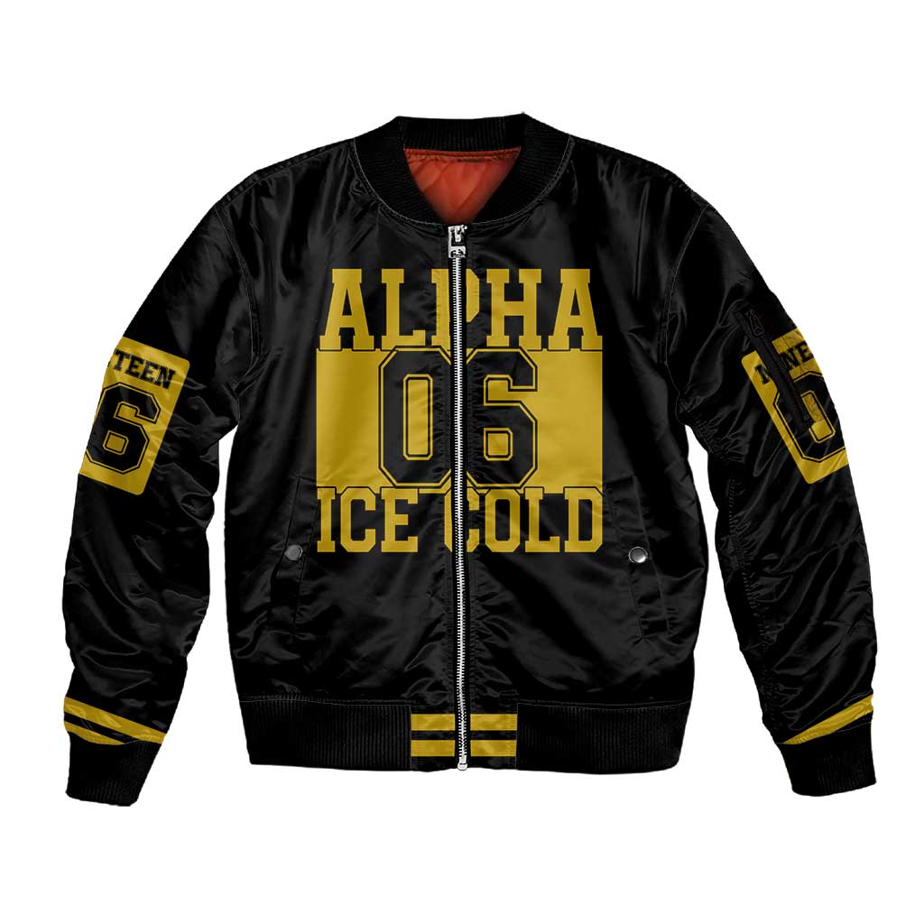 Ice Cold 06 Alpha Phi Alpha With Diamond Accents Sleeve Zip Bomber Jacket