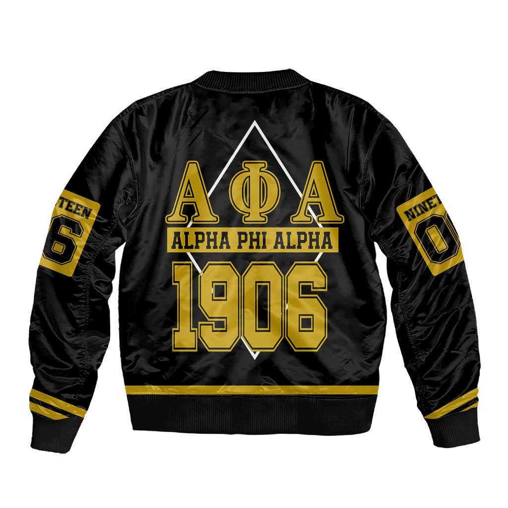 Ice Cold 06 Alpha Phi Alpha With Diamond Accents Sleeve Zip Bomber Jacket