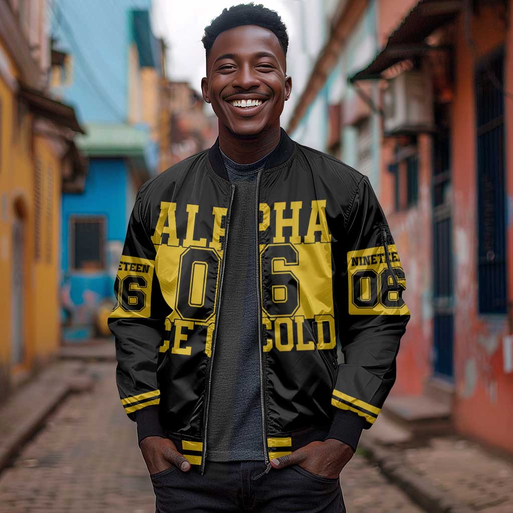 Ice Cold 06 Alpha Phi Alpha With Diamond Accents Sleeve Zip Bomber Jacket