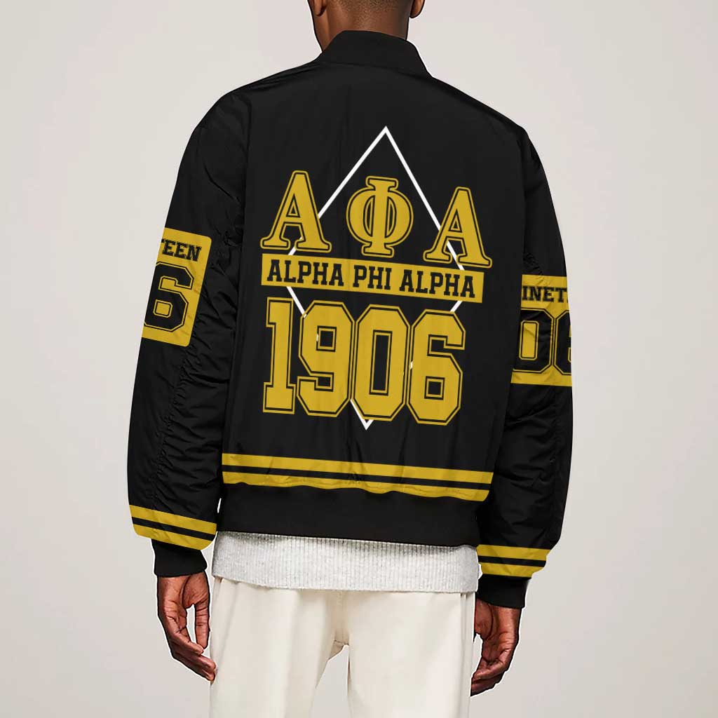 Ice Cold 06 Alpha Phi Alpha With Diamond Accents Sleeve Zip Bomber Jacket
