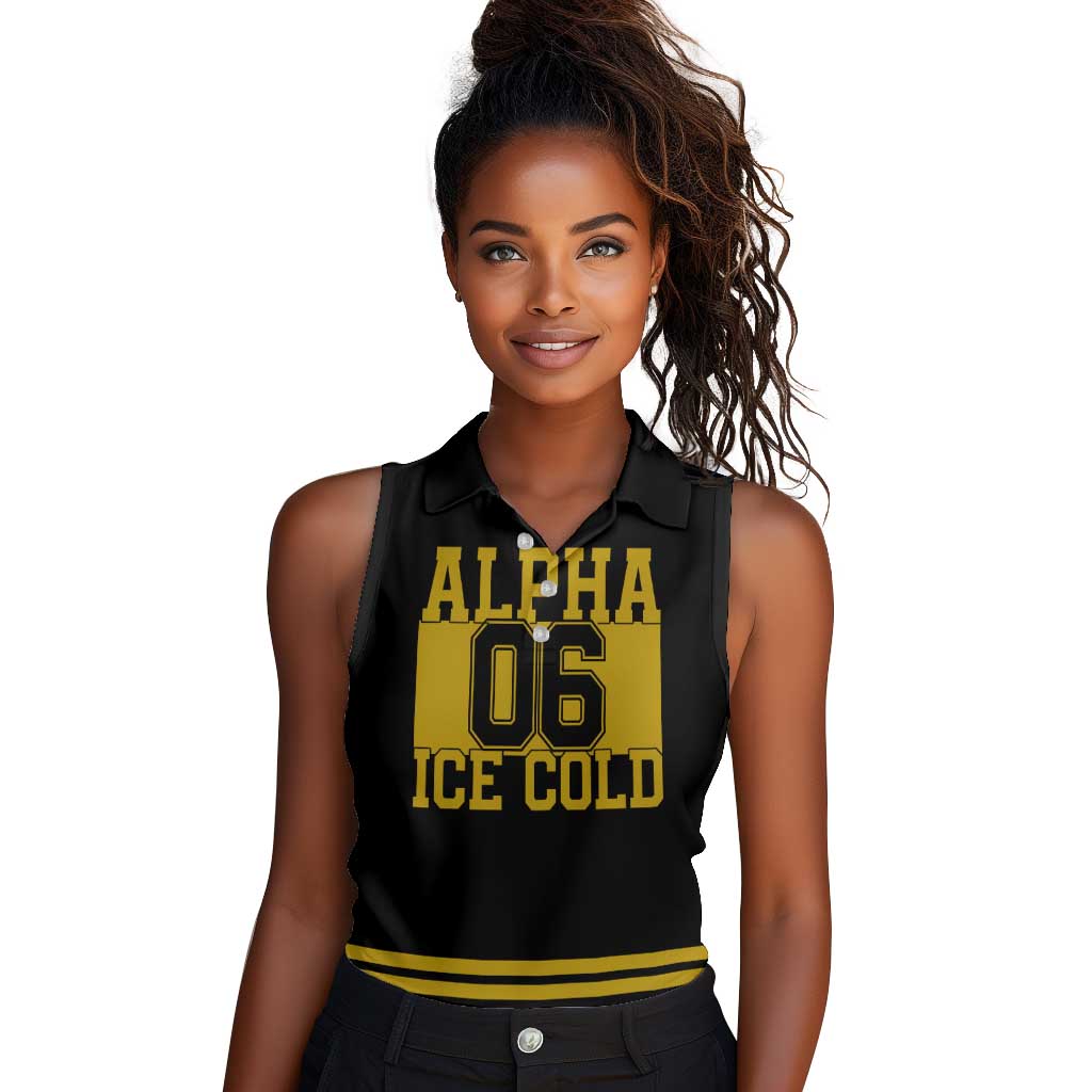 Ice Cold 06 Alpha Phi Alpha With Diamond Accents Women Sleeveless Polo Shirt