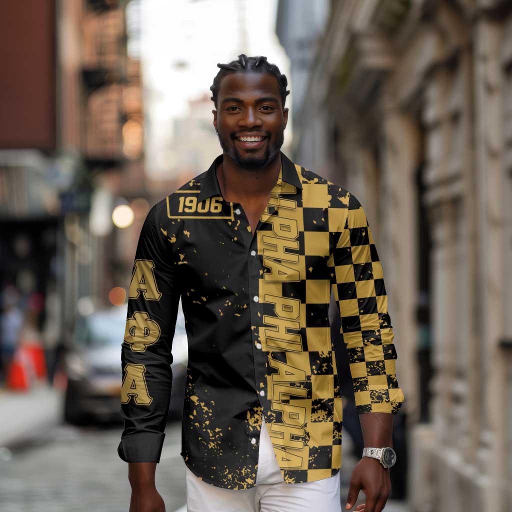 Alpha Phi Alpha Fraternity Caro Style Long Sleeve Button Shirt Classic College