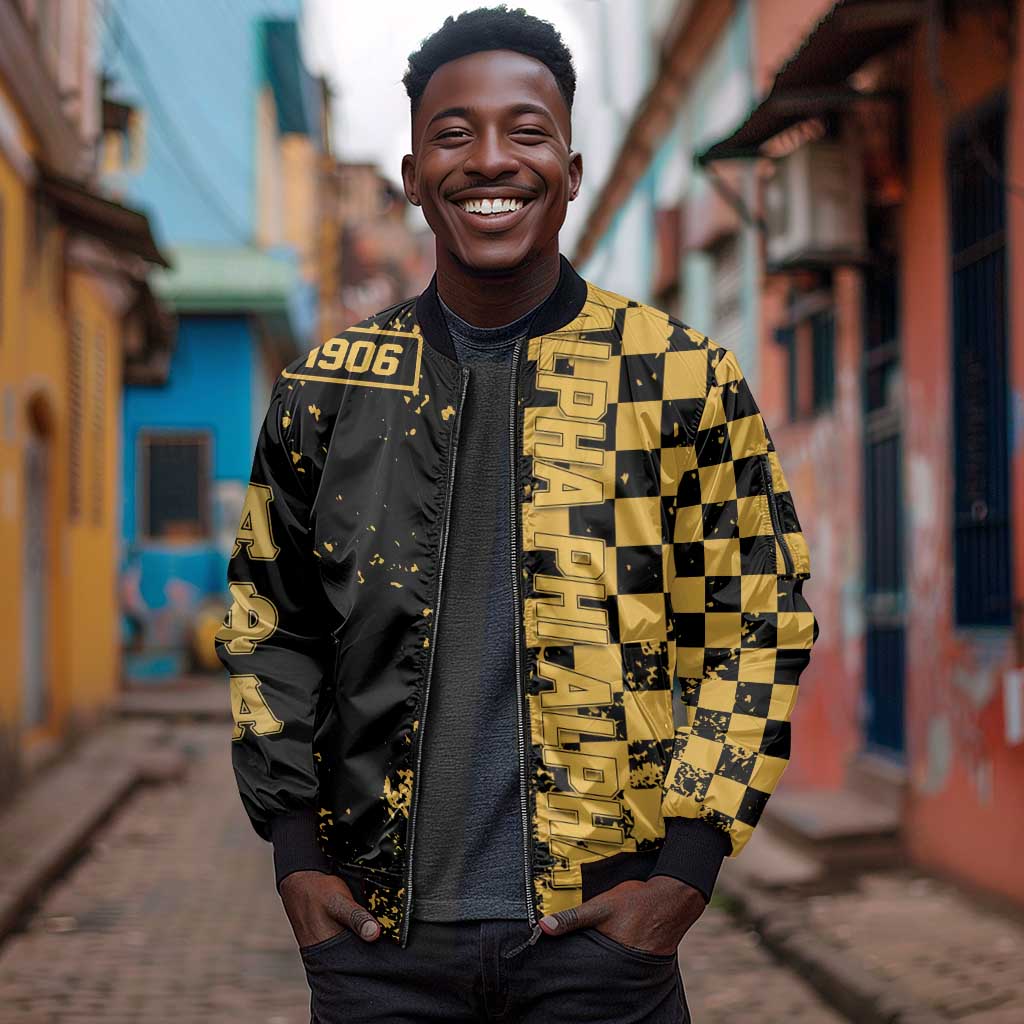 Alpha Phi Alpha Fraternity Caro Style Sleeve Zip Bomber Jacket Classic College