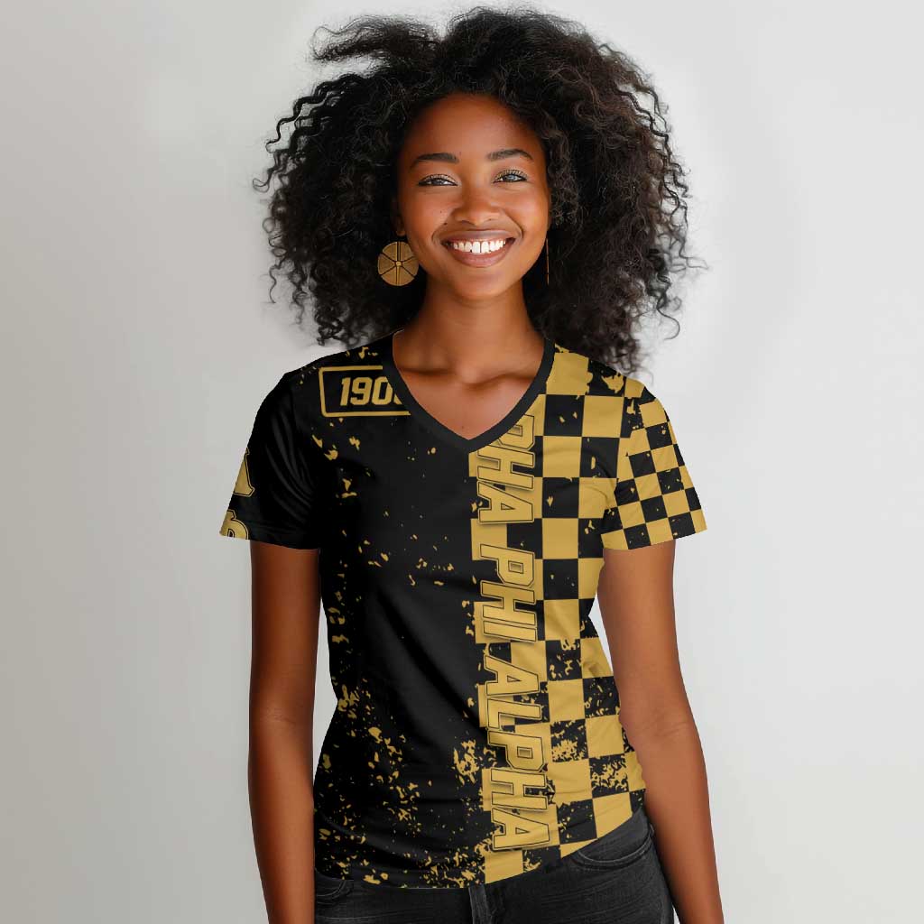 Alpha Phi Alpha Fraternity Caro Style Women V-Neck T-Shirt Classic College