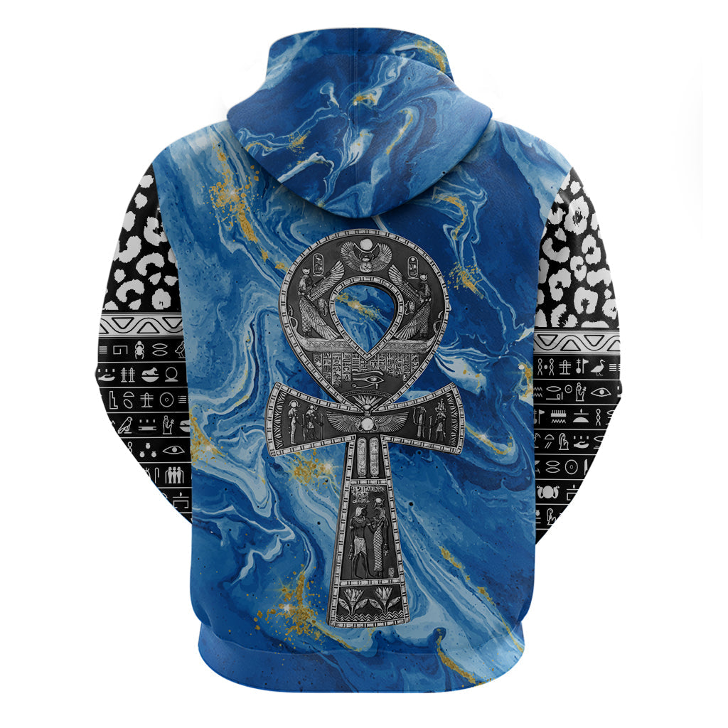 Ankh On Blue Hoodie Pan African - Afroprintwear