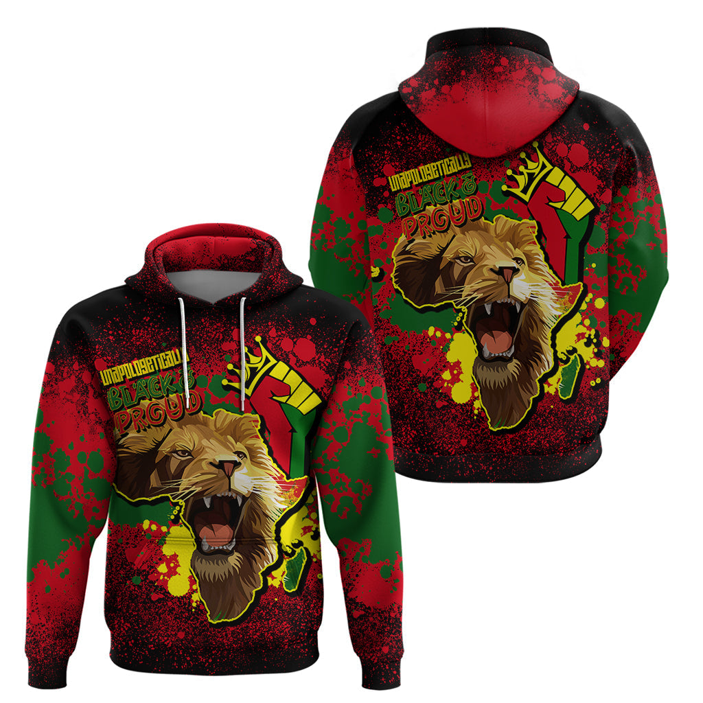 Unapologetically Black and Proud Hoodie Africa Map with Lion - Afroprintwear
